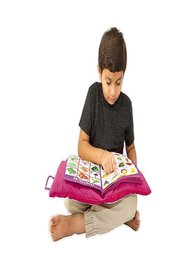 ADKD Kid's Learning Pillow Cum Book with English and Hindi Alphabets, Numbers, Animals Names Learning for Kids Cushion Book (Pink) - Image 4